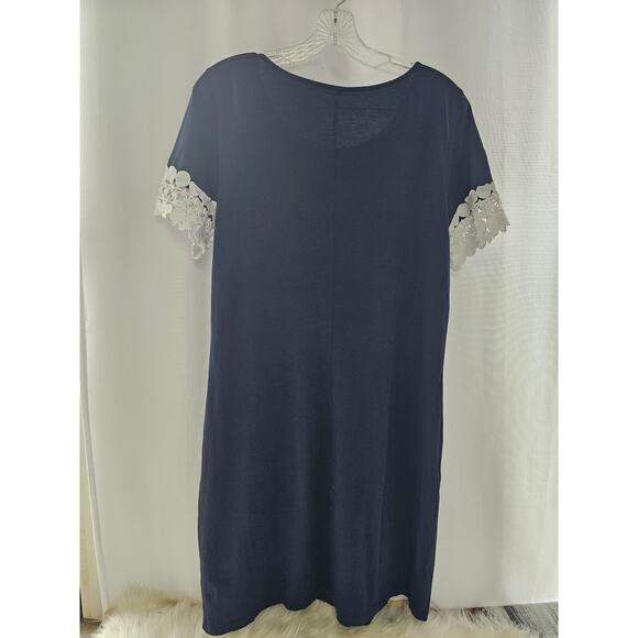 Lilly Pulitzer Hayes True Navy Short Lace Sleeves T-Shirt Dress Size large - Picture 6 of 8
